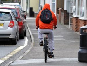 Cyclists on pavement, Winsover Road Spalding